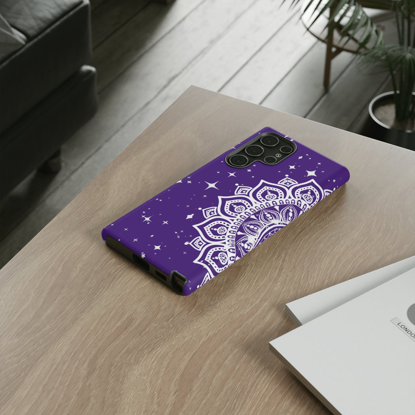 Purple mandala protective phone case for iPhone, Samsung and Google