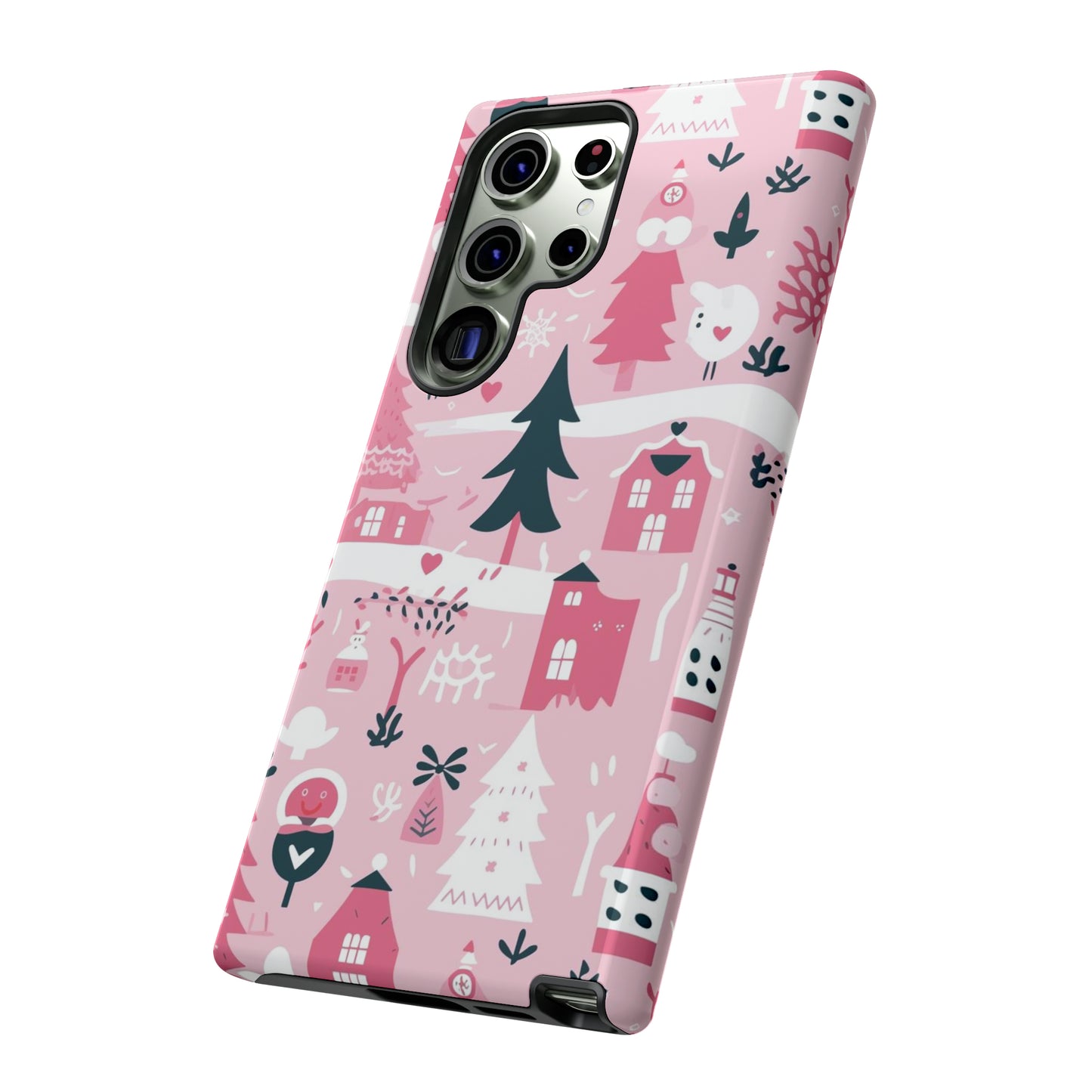 Pink Christmas Design Protective Case for Iphone, Samsung and Google Phones