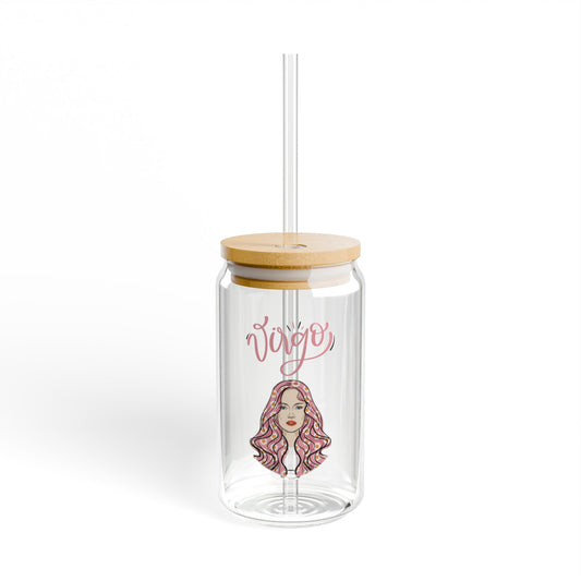 Virgo Astrology 16oz Glass Can with Lid and Straw