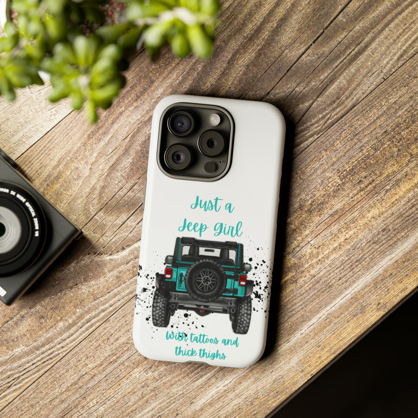 Off Road Girl with Tattoos and Thick Thighs Turquoise Protective Phone Case