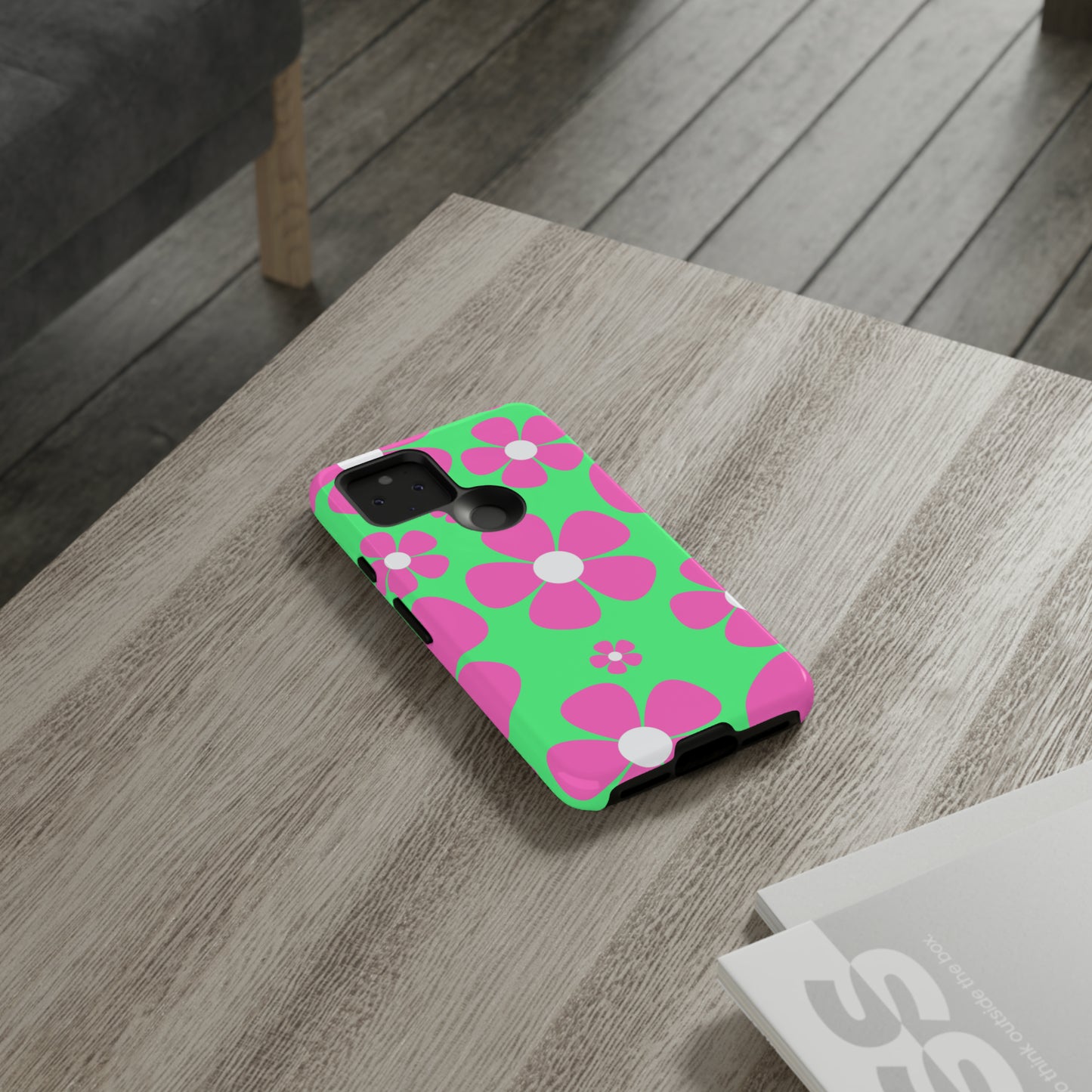 Green with pink flowers protective case