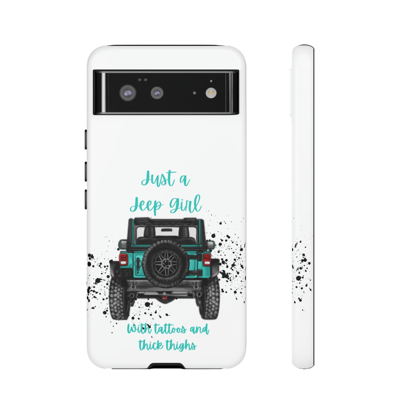 Off Road Girl with Tattoos and Thick Thighs Turquoise Protective Phone Case