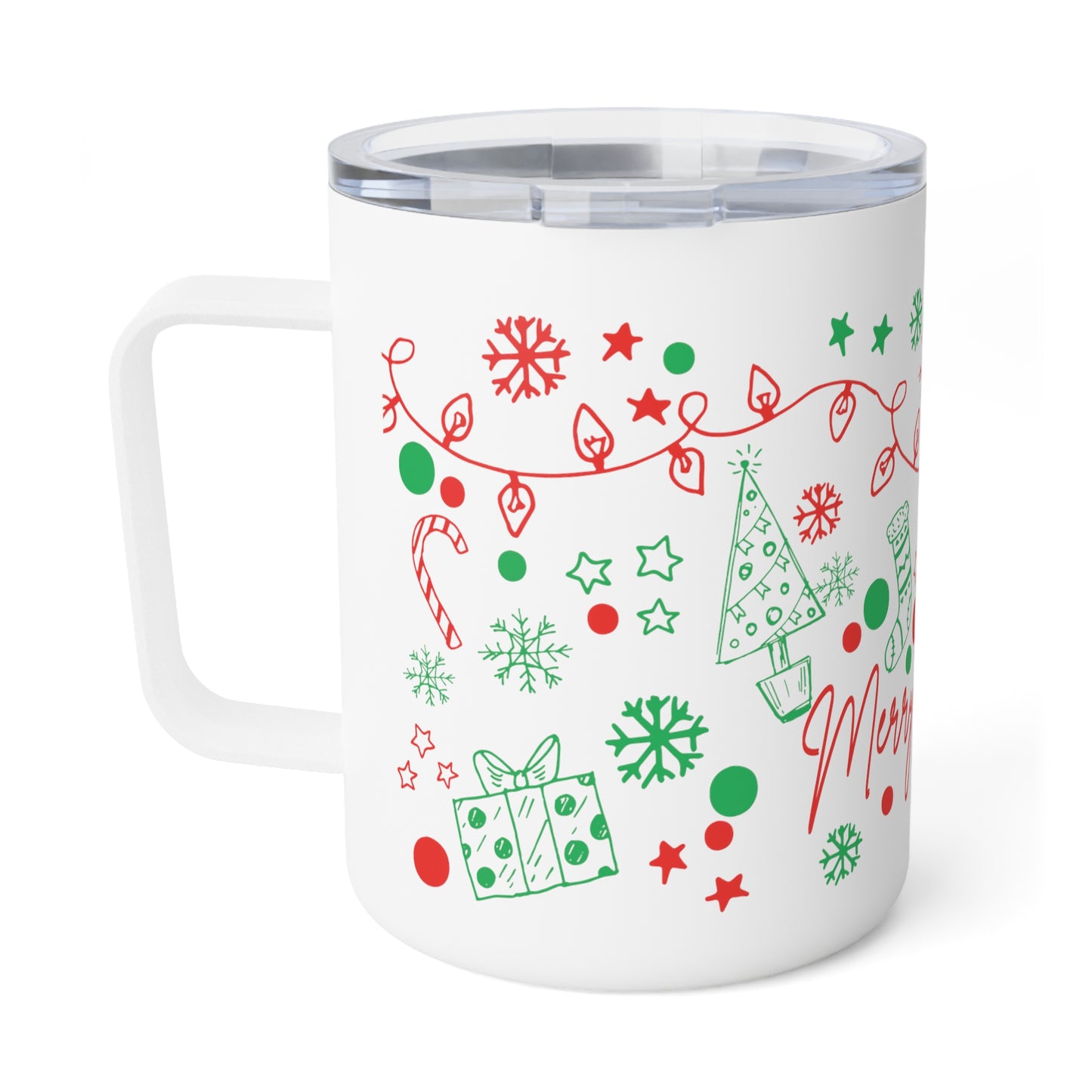 Christmas Doodles Insulated Coffee Mug, 10oz