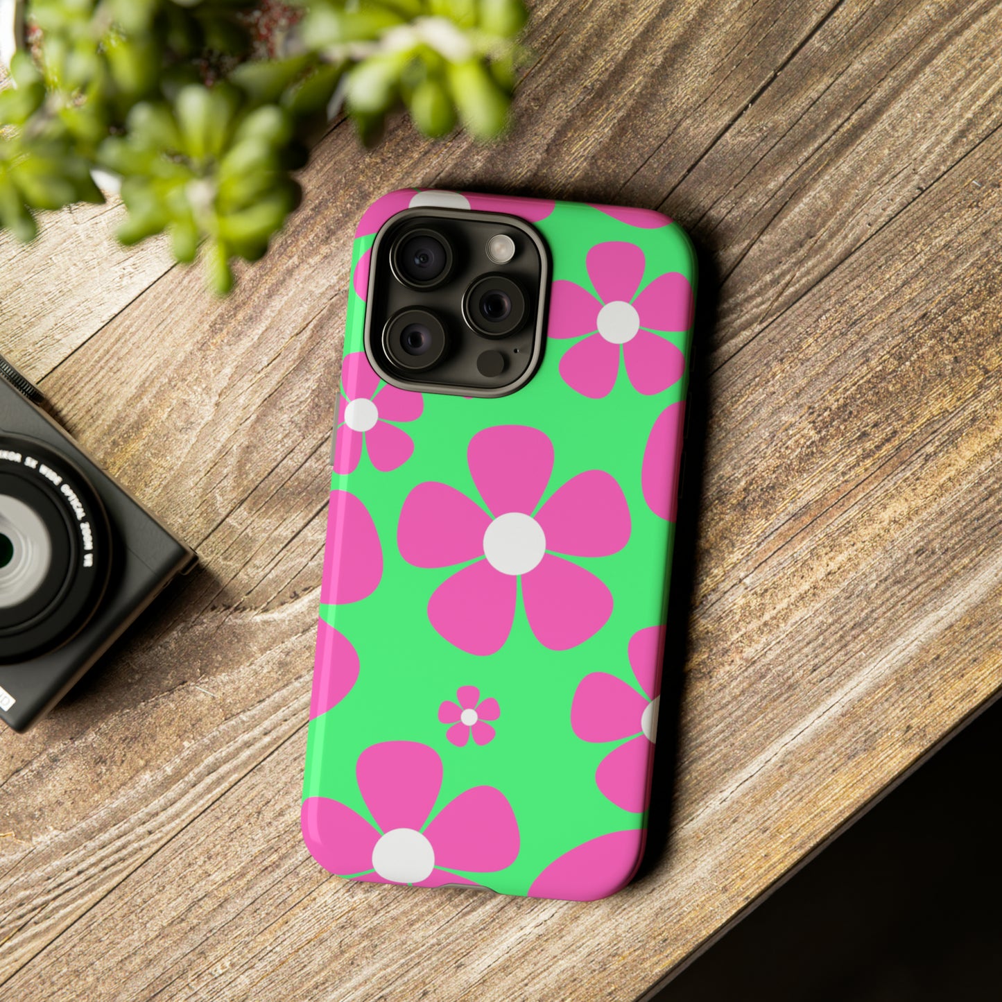 Green with pink flowers protective case