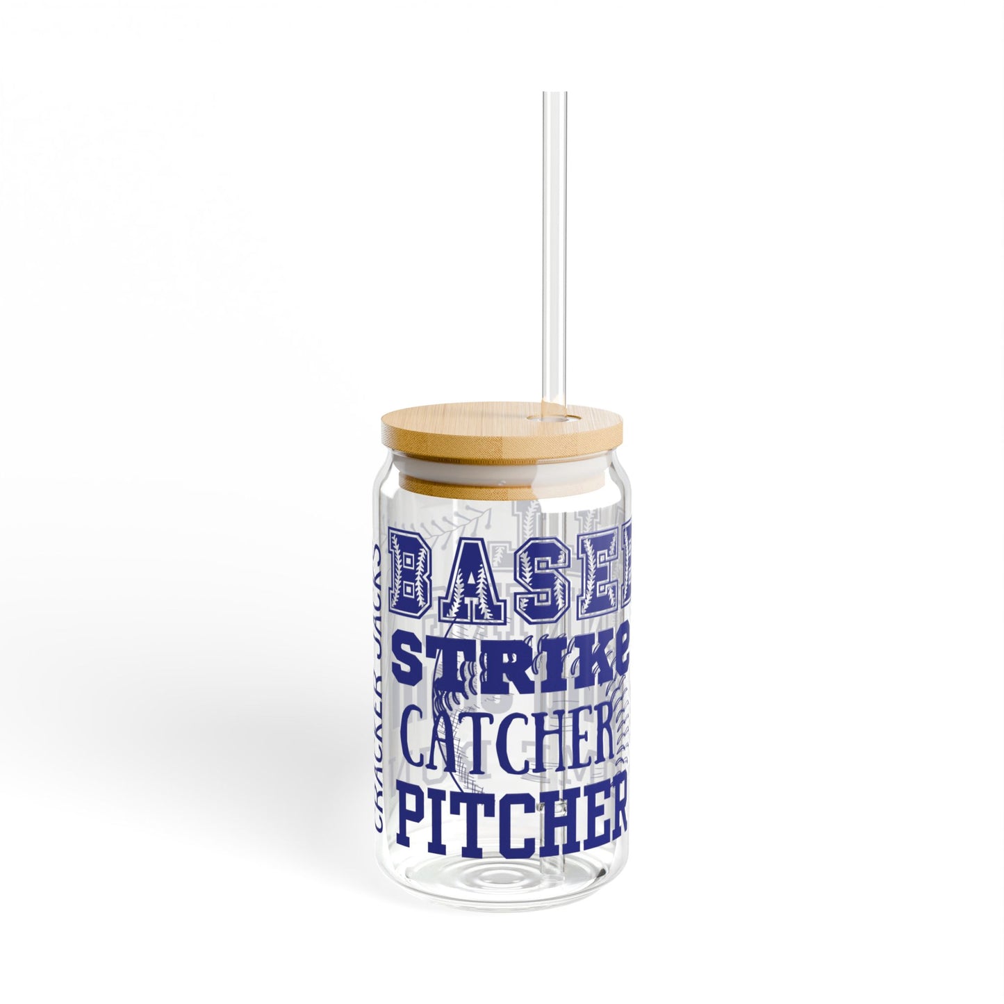Baseball 16oz Glass Can with Lid and Straw