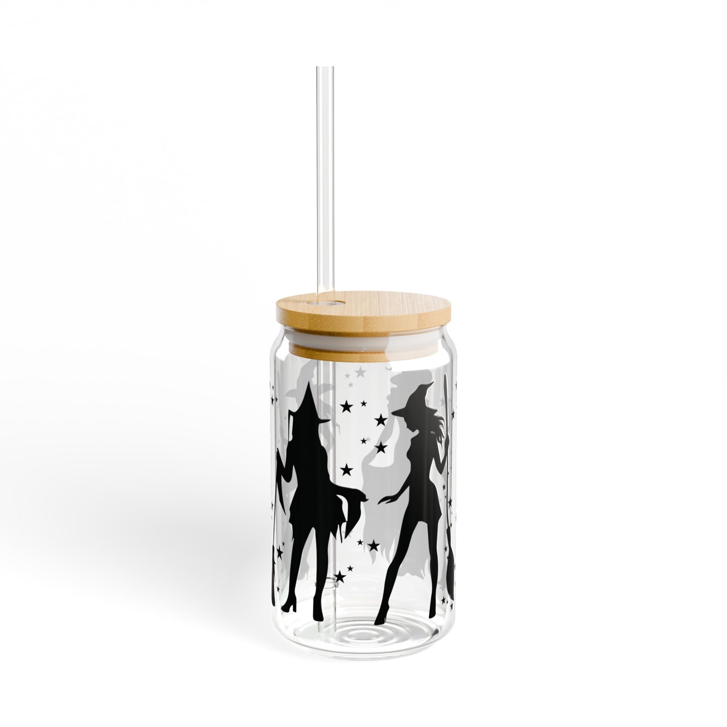 Witch 16oz Glass Can with Lid and Straw