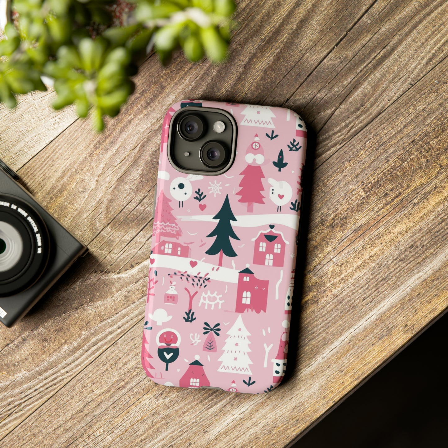 Pink Christmas Design Protective Case for Iphone, Samsung and Google Phones