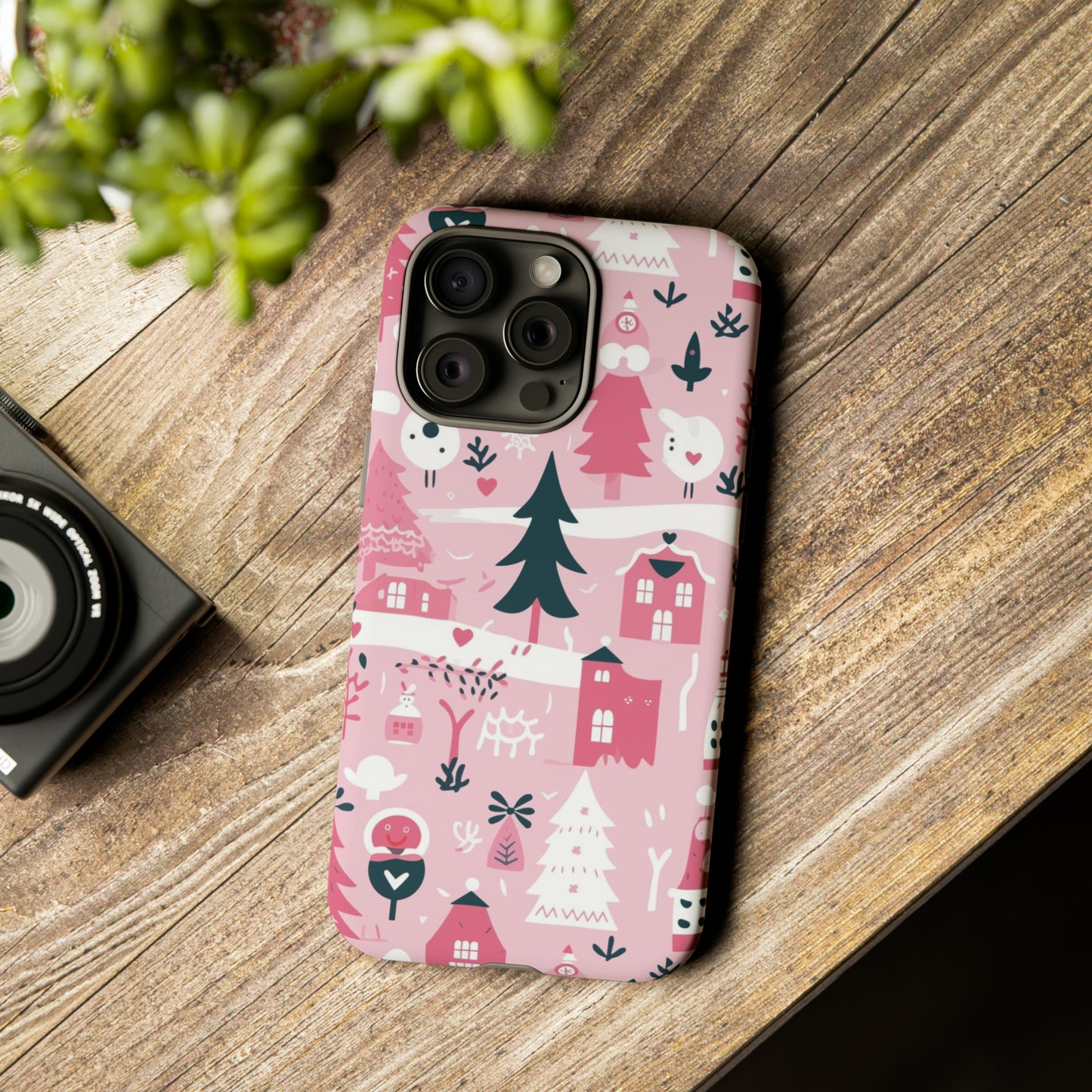 Pink Christmas Design Protective Case for Iphone, Samsung and Google Phones