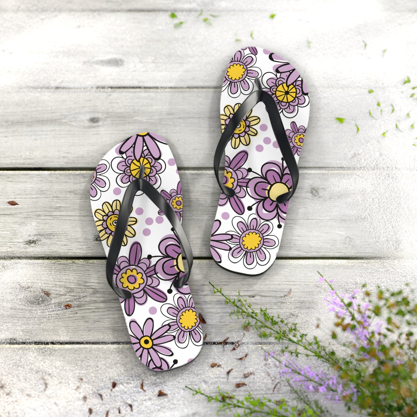 Purple Flower Summer Flip Flops