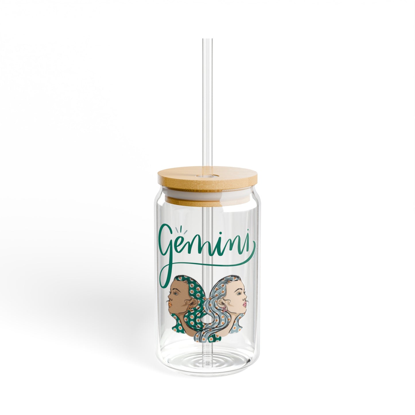 Gemini Astrology 16oz Glass Can with Lid and Straw