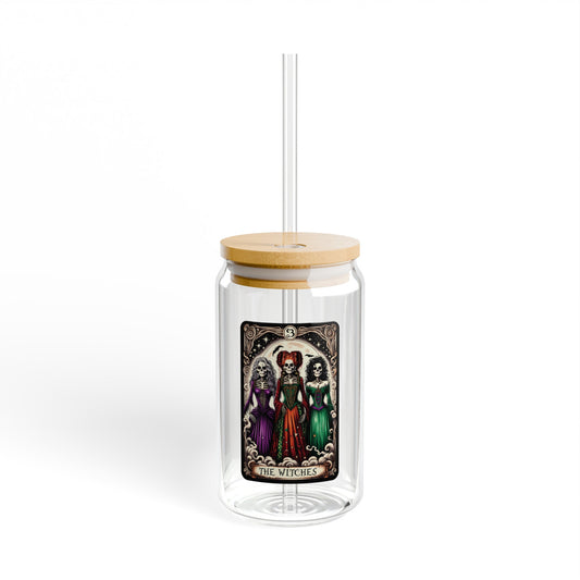 The Witches Tarot Card 16oz Glass Can with Lid and Straw