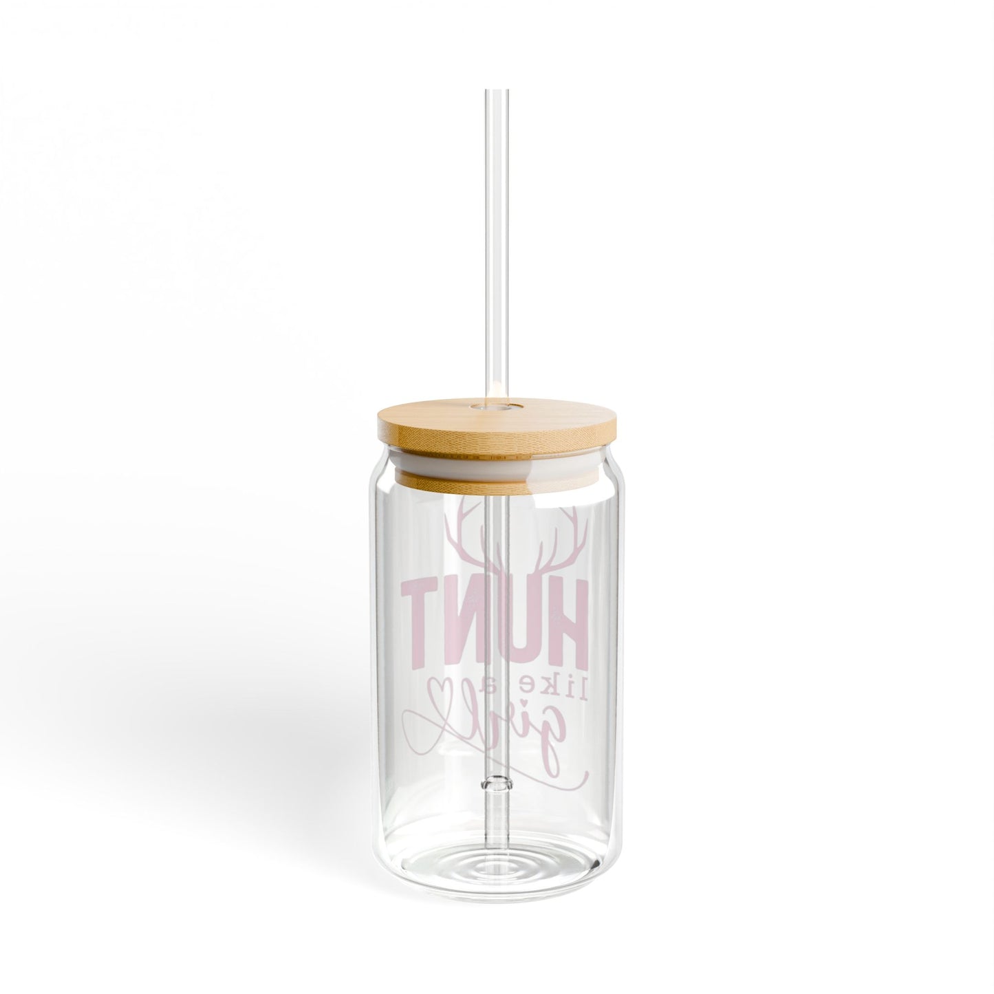 Hunt Like A Girl Glass Can with Lid and Straw