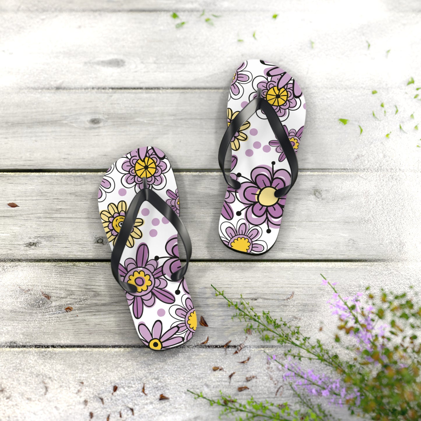 Purple Flower Summer Flip Flops