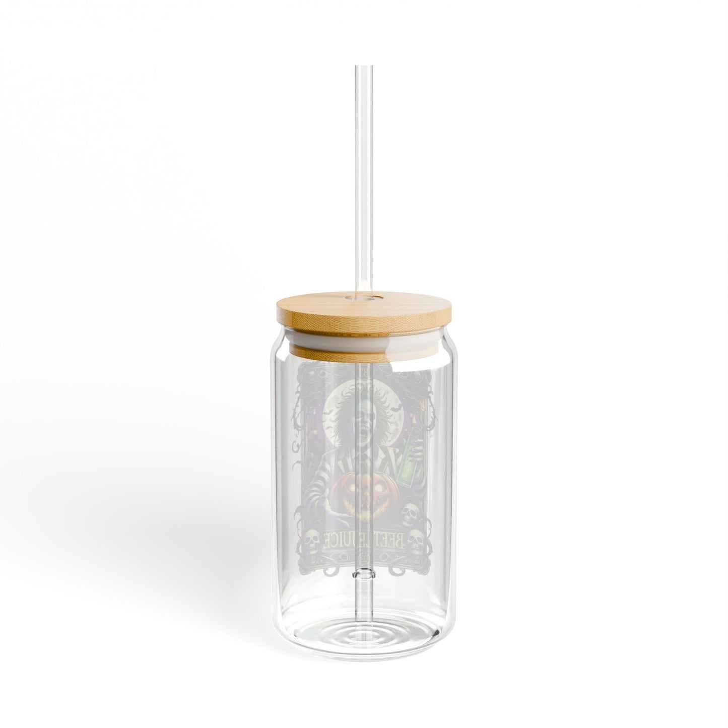 Beetlejuice 16oz Glass Can with Lid and Straw