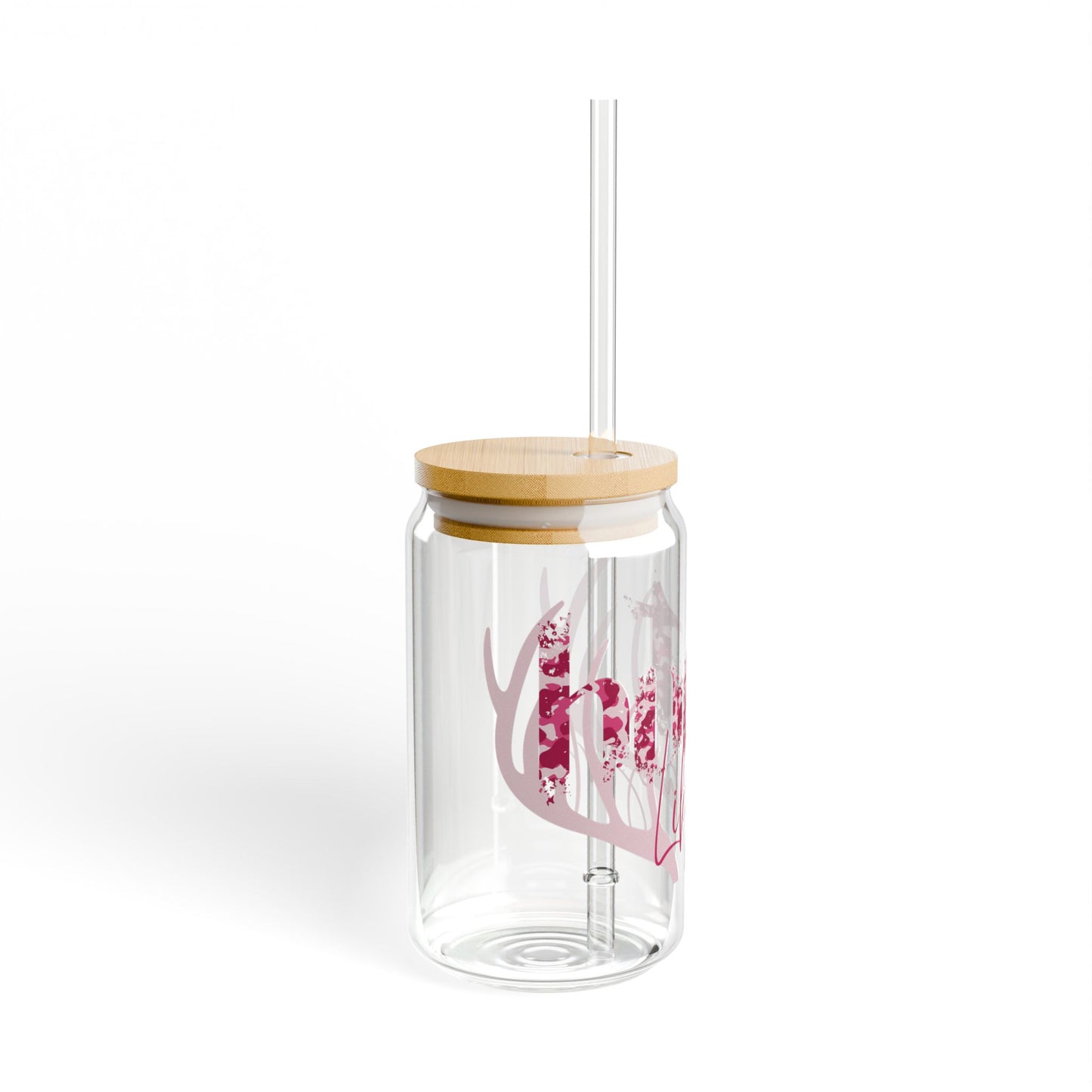 Hunt Like A Girl 16oz Glass Cup with Bamboo Lid and Glass Straw