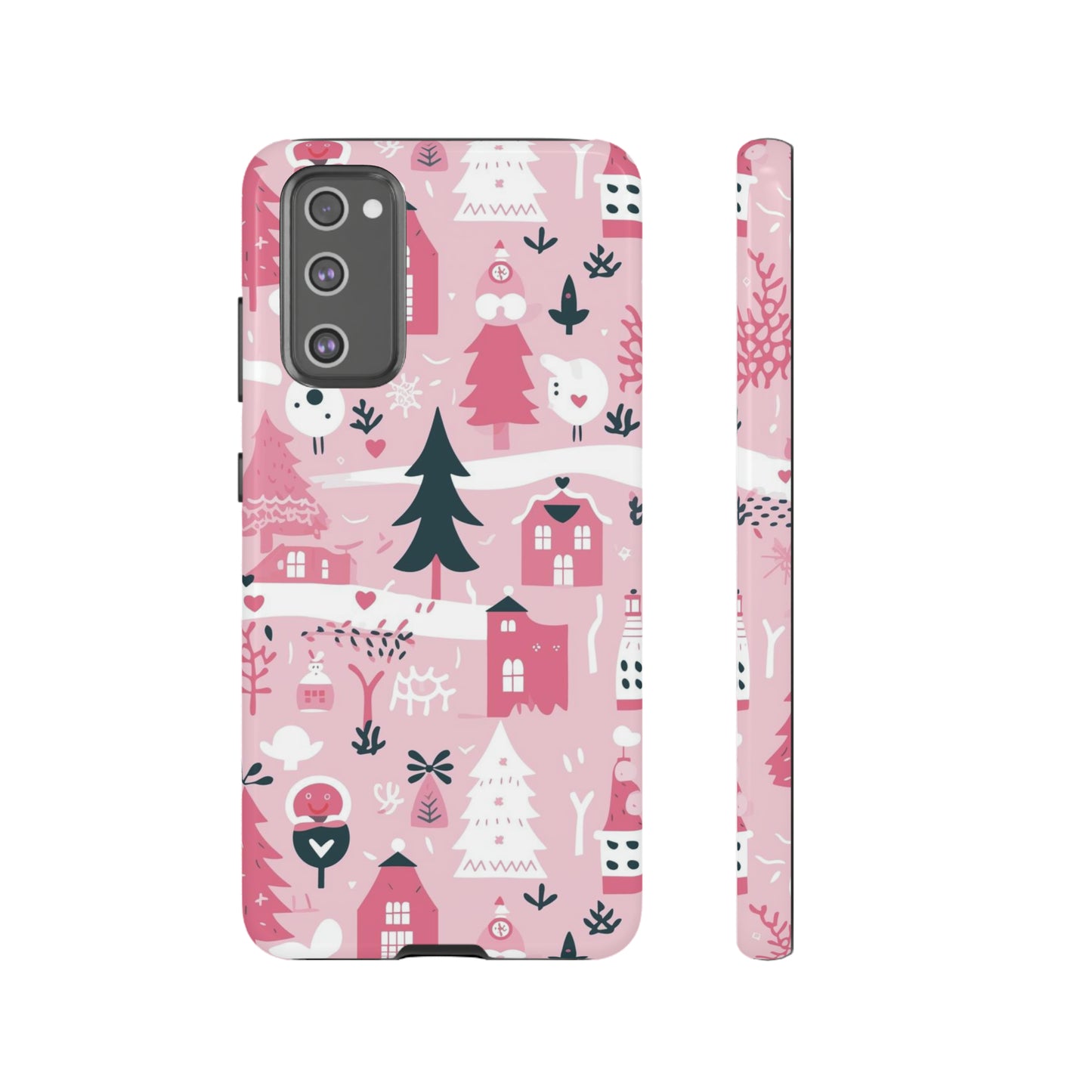 Pink Christmas Design Protective Case for Iphone, Samsung and Google Phones