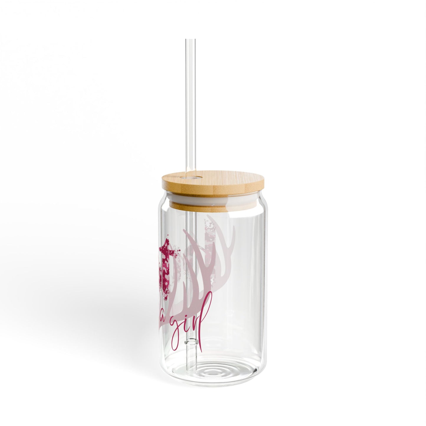 Hunt Like A Girl 16oz Glass Cup with Bamboo Lid and Glass Straw