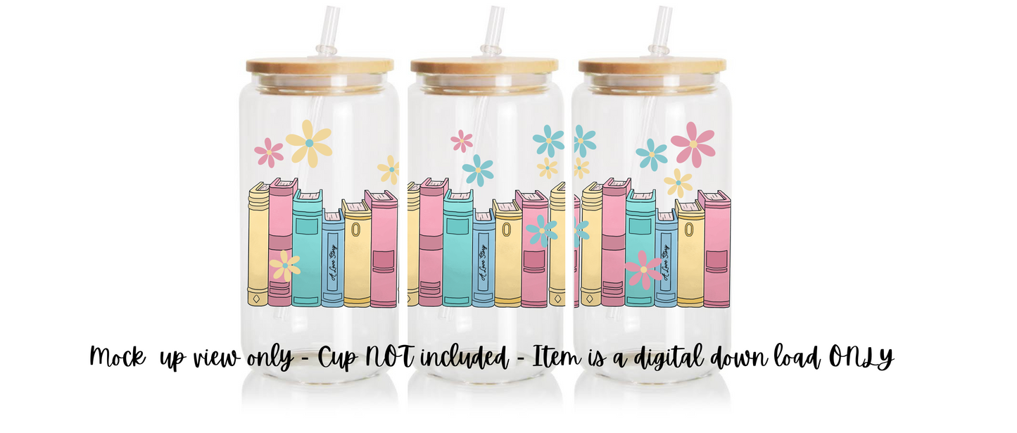 Digital Download - Books and Flowers Wrap design is made for Libby Cups