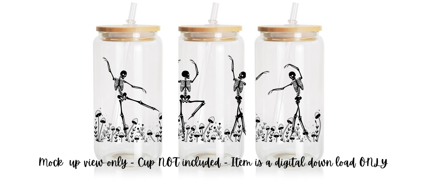 Digital Download- Skelton Dancing in Mushrooms Wrap design is made for Libby Cups