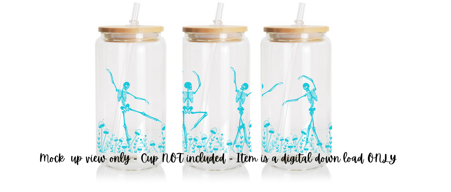 Digital Download - Turquoise Skelton Mushroom Wrap design for Libby Cups