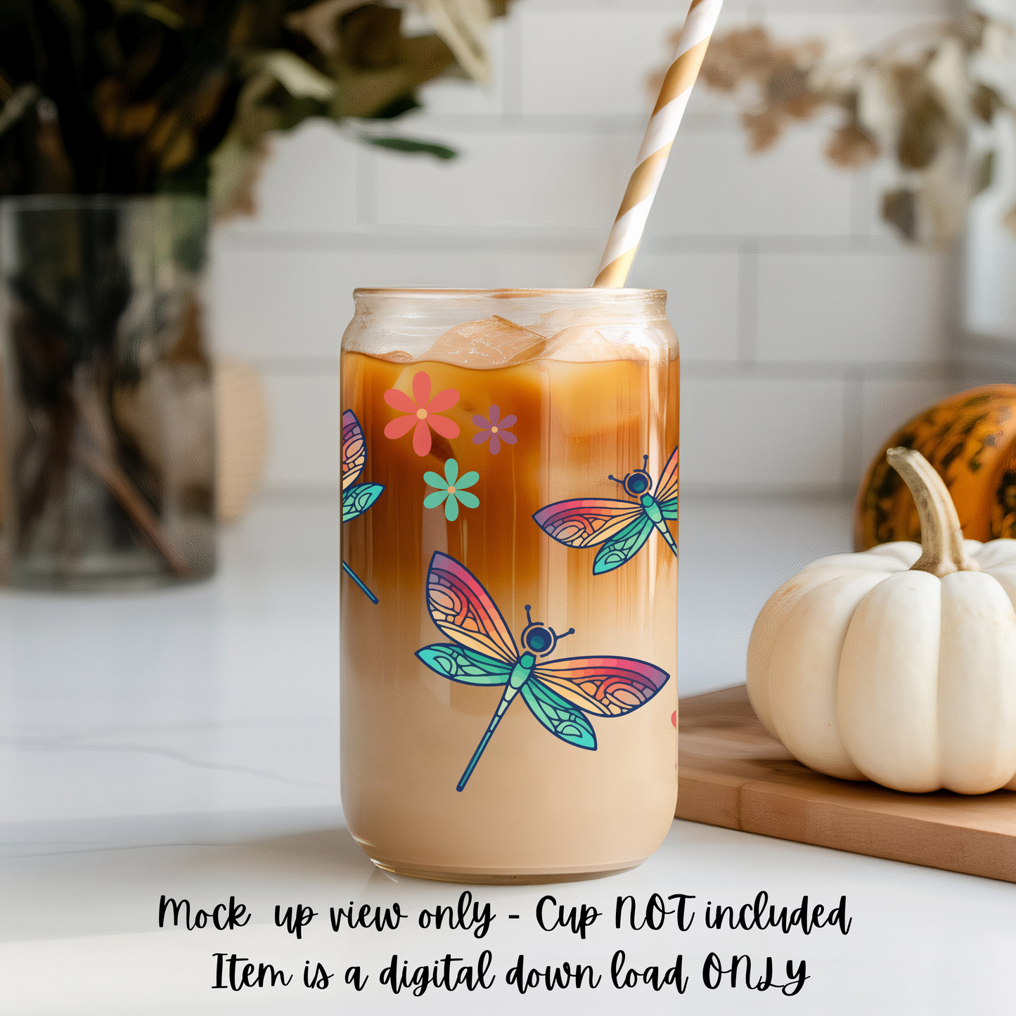 Digital Download - Dragonfly Flower Wrap Design For Libby Cups