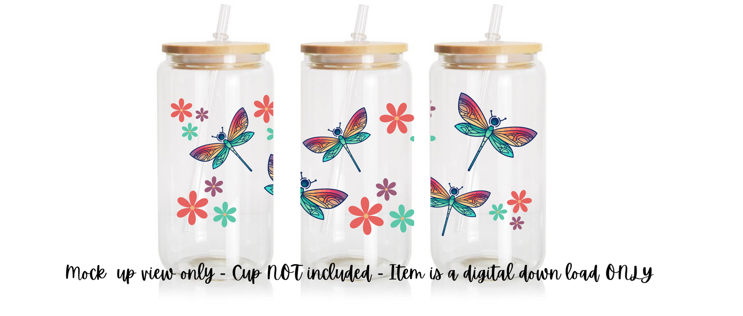 Digital Download - Dragonfly Flower Wrap Design For Libby Cups